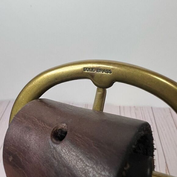 GAP Brown Leather Braided Belt Large Brass Round Buckle - Picture 5 of 9